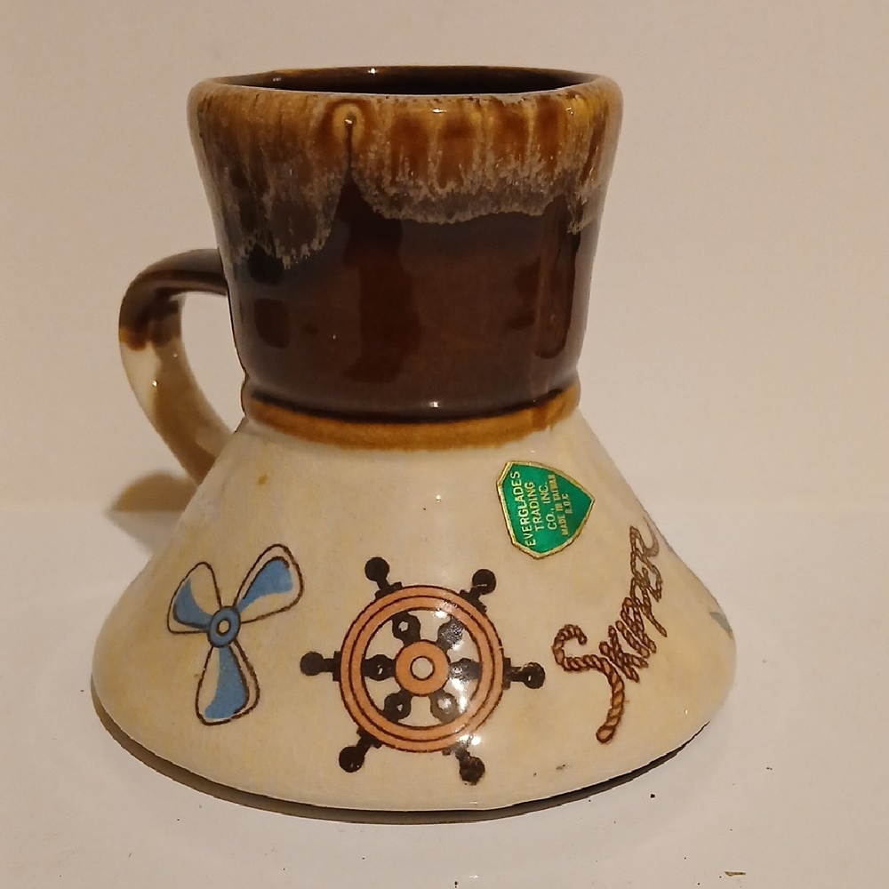Vintage Brown and Cream Nautical Mug
